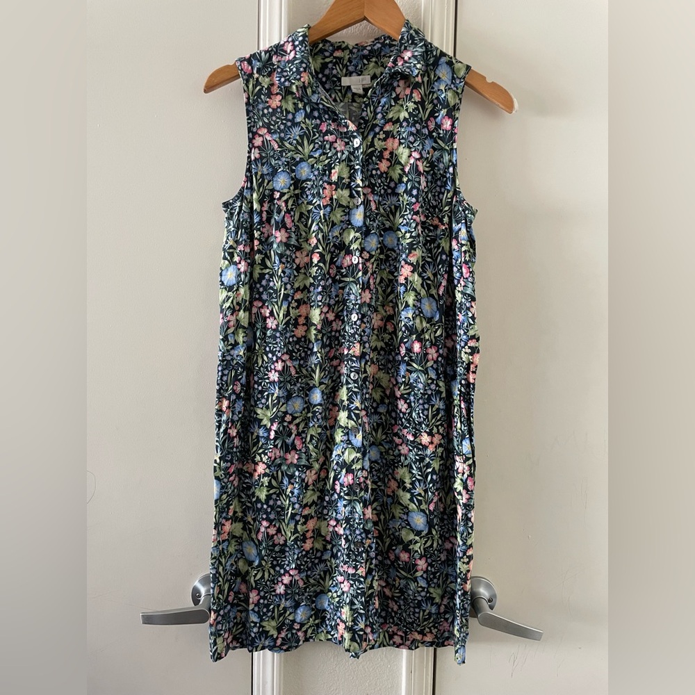 J. Jill Floral Meadow Design Rayon Flowy Shirt Sheath Dress Lagenlook - Picture 2 of 3
